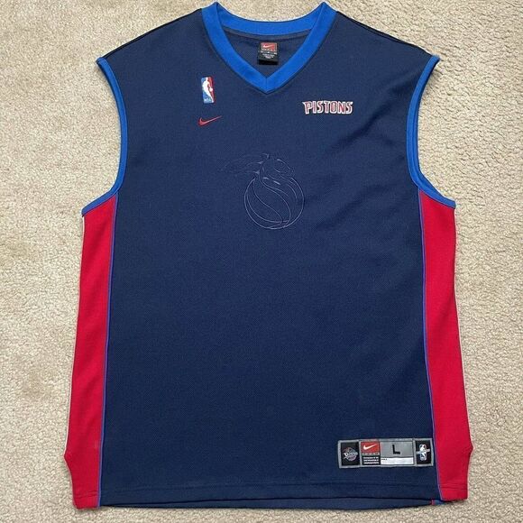 Vintage Nike NBA Authentics Detroit Pistons Team Jersey Pull Over Blue Large - Picture 1 of 10